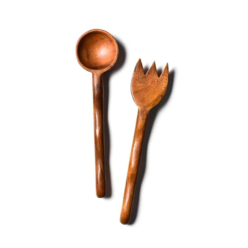 Wood Acacia Salad Server Sets with Salad Spoon and Fork Wooden