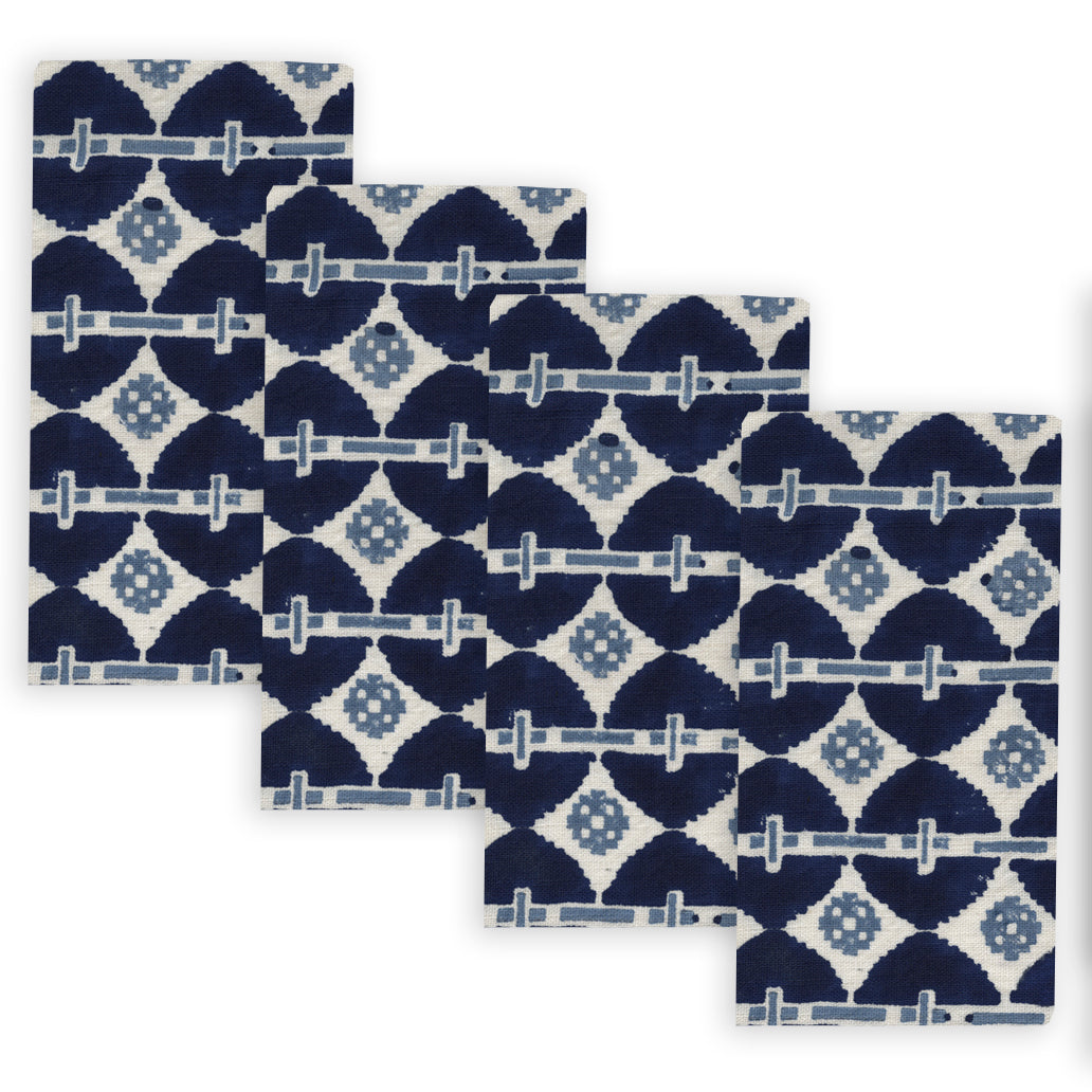 "Talisman" Block Print Linen Napkin (Navy)