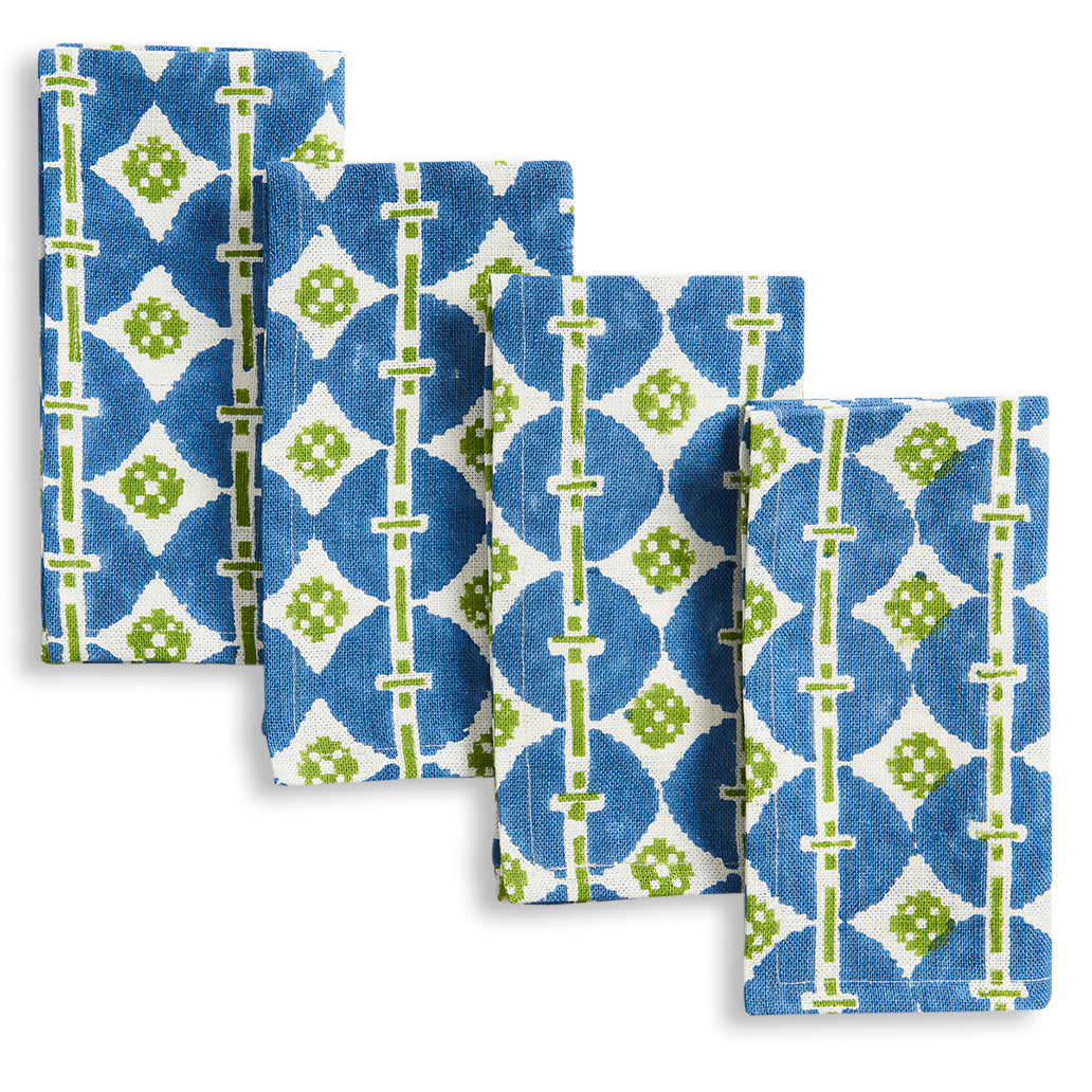 "Talisman" Block Print Linen Napkin (Blue+Green)