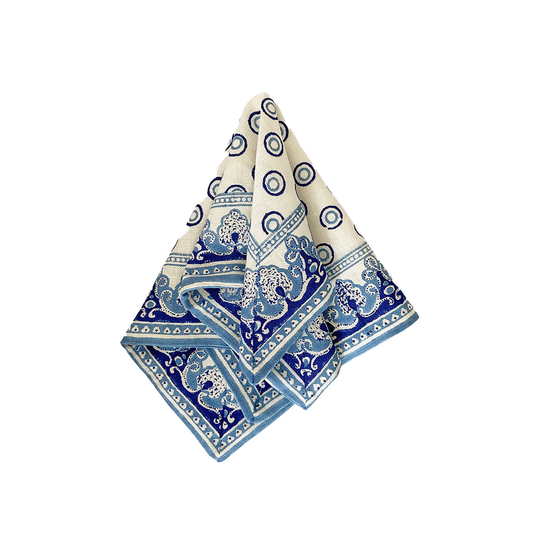 Serendipity Block Print Linen Napkin (Navy+Blue)