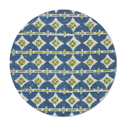 Talisman Round Linen Placemat (Blue+Green)