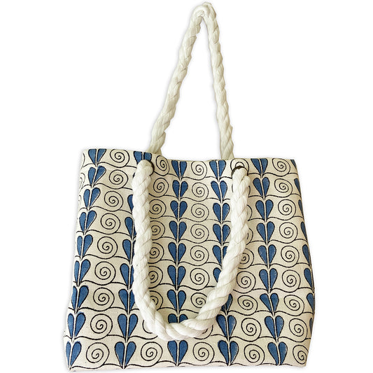 Linen Block Print Tote Bag